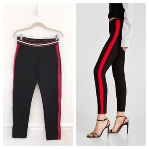 Zara Black Red Side Striped High Rise Legging Pant